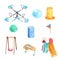 Set of watercolor swing, jungle gym, ball illustration on white background