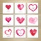 Set of watercolor valentine love hearts