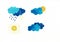 Set of watercolor weather icons. Sun clouds rain drops snowflakes storm. Perfect for sticker or web design isolated on