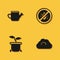 Set Watering can, Cloudy weather, Plant pot and Stop colorado beetle icon with long shadow. Vector