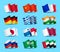 Set of waving flags icons isolated, official symbols of countrys, vector illustration.