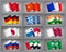 Set of waving flags icons isolated, official symbols of countrys, vector illustration.