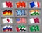 Set of waving flags icons isolated, official symbols of countrys, vector illustration.