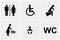 Set of WC icons gender male female baby change handicapped toilet isolated on a white background pictogram