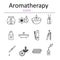 Set of web icons for aromatherapy. Oil burner, Aromatic sticks, aroma oils, candles and other accessories for aromatherapy.