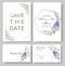 Set of Wedding invitation Card,save the date thank you card,rsvp with floral   and leaves, gold border, watercolor style