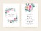 Set of wedding invitation template with floral frame, bouquet, and gold line border. Flowers composition vector for save the date