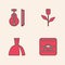Set Wedding rings, Violin, Flower rose and Woman dress icon. Vector