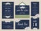 Set of wedding suite template decorate with flower in navy blue color.