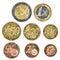 A set of well worn Euro coins
