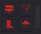 Set Western cowboy hat, Pointer to wild west, Lasso and Cowboy boot icon. Vector