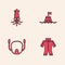 Set Wetsuit, Octopus, Floating buoy on the sea and Diving mask icon. Vector