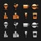 Set Whiskey bottle and glass, Street signboard with Bar, Coffee cup to go, Glass champagne, Alcohol bar location and