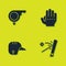 Set Whistle, Baseball bat with ball, helmet and glove icon. Vector