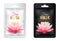 Set white and black cosmetic facial mask individual package mock up with pink lotus