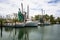 Set of white boats harbored at a dock on Harkers Island