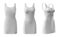 Set of white bodycon sleeveless basic everyday tank tee dress round neck, front back side view on transparent, PNG