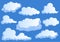 Set of white clouds, cloud icons on blue background