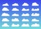 Set of white clouds Icons trendy flat style on blue background. Cloud symbol or logo, different for your web site design, logo,