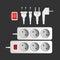 A set of white extension cords with three outlets. Plug for socket. Realistic style Vector.