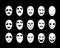 Set of White ghost face mask in flat style, vector