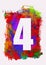 set of white numbers on multicolored acrylic painting background, digital illustration, four