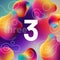 set of white numbers, multicolored shapes in the background, 3d rendering, three