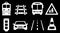 Set white transport isolated icons on black background