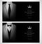 Set of white tuxedo business card templates with men`s suits and black tie