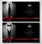 Set of white tuxedo business card templates with men`s suits and black tie