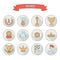 Set of white vector award success and victory flat icons on colo