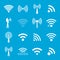 Set of white wifi icons on blue background