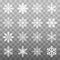 Set White Winter Snowflake isolated on transparent