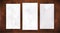 Set of white wrinkled stylized paper on wooden background