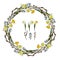 Set with white and yellow daffodils, forget-me-nots and willow branches