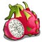 Set of whole and half of ripe pitahaya fruit or Hylocereus undatus, Dragon fruit. Element of a healthy diet. Delicious