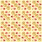 A set of whole pizzas, slices of pizza and tomatoes . Watercolor illustration isolated on yellow background.Seamless pattern