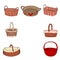 Set of wicker baskets.Contour drawing.Drawing with your hand using a line.Baskets for picnic, holiday, Easter, Pets.Vector