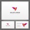 Set wild flying bird with purple wings origami 3d mockup business card design vector illustration