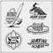 Set of windsurfing emblems, labels and badges. Surf design elements.