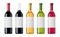 Set of wine bottles with different beverage sort.