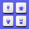 Set Wine glass, Bowl of hot soup, Corn and Coffee cup to go icon. White square button. Vector