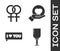 Set Wine glass, Female gender symbol, Speech bubble with I love you and Heart on hand icon