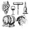 Set of winemaking elements barrel, grapes, bottle etc. for creating your own badges, logos, labels, posters etc. Isolated on