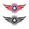 Set of Wings badges with United States stars. Aviation label logo design template. United States military veteran vector