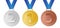 Set of winner medals with blue ribbon, vector image
