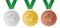 Set of winner medals with green ribbon, vector image