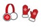 Set of winter earmuffs and mittens isolated on a white background. Vector sketch. Red objects with snowflake