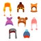 A set of winter hats of different shapes with a pattern. vector isolated on a white background