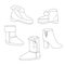 Set of winter shoes. Vector outline illustration.